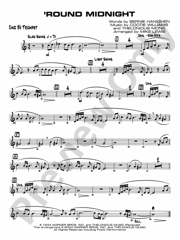 'Round Midnight: 2nd B-flat Trumpet: 2nd B-flat Trumpet Part - Digital ...