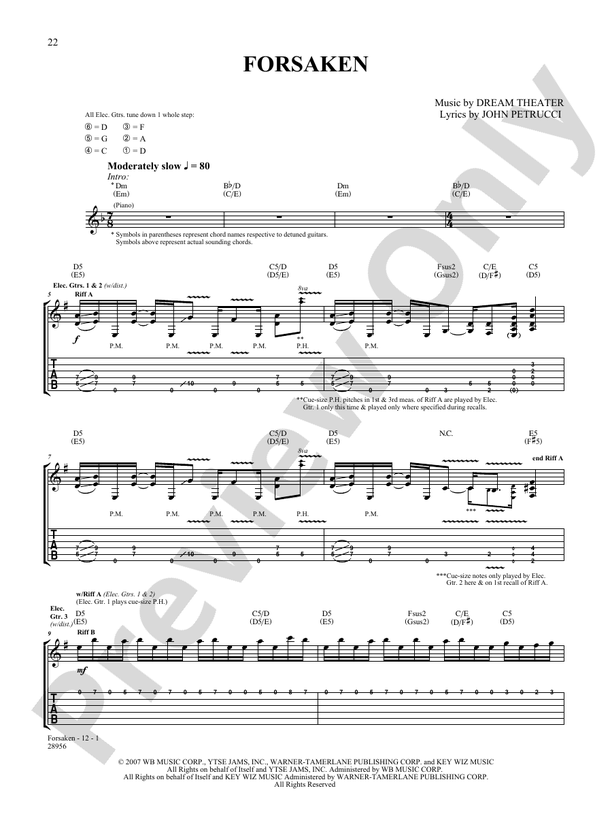 Forsaken: Guitar: Dream Theater - Digital Sheet Music Download