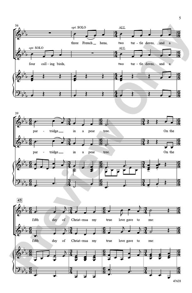 The 12 Days of Christmas: 2-Part Choral Octavo - Digital Sheet Music Download for Free Printable 12 Days Of Christmas Sheet Music