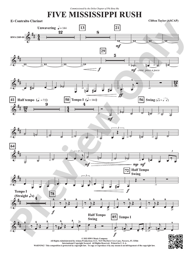 Five Mississippi Rush: E-flat Contra-Alto Clarinet: E-flat Contra 