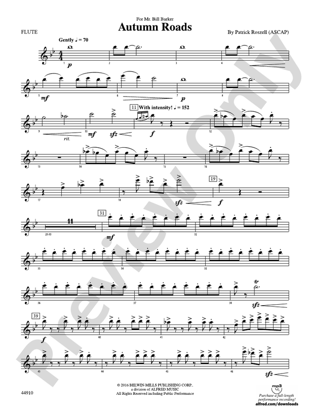 Autumn Roads: Flute: Flute Part - Digital Sheet Music Download