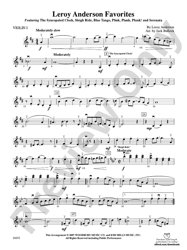 Leroy Anderson Favorites 1st Violin 1st Violin Part Digital Sheet Music Download 1549