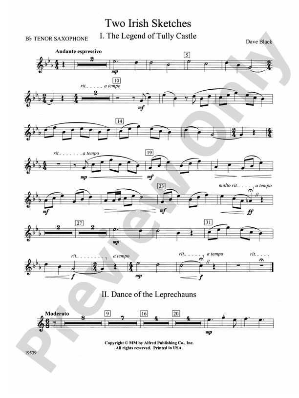 Two Irish Sketches Bflat Tenor Saxophone Bflat Tenor Saxophone Part