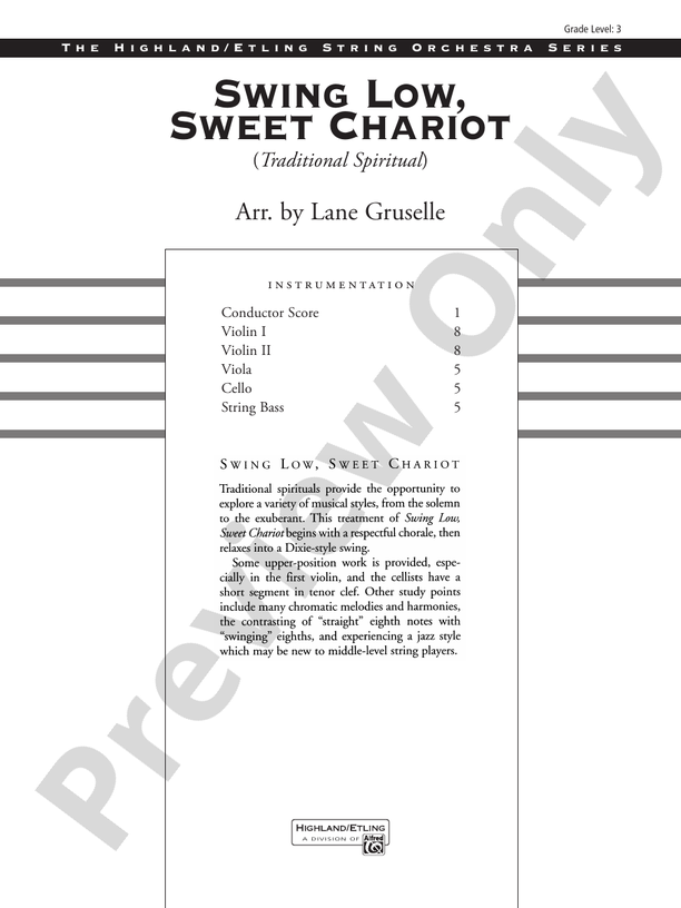 Swing Low, Sweet Chariot Score String Orchestra Score Digital Sheet