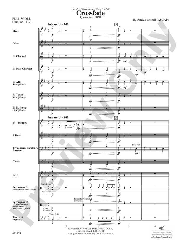 Crossfade Concert Band Conductor Score & Parts Patrick Roszell