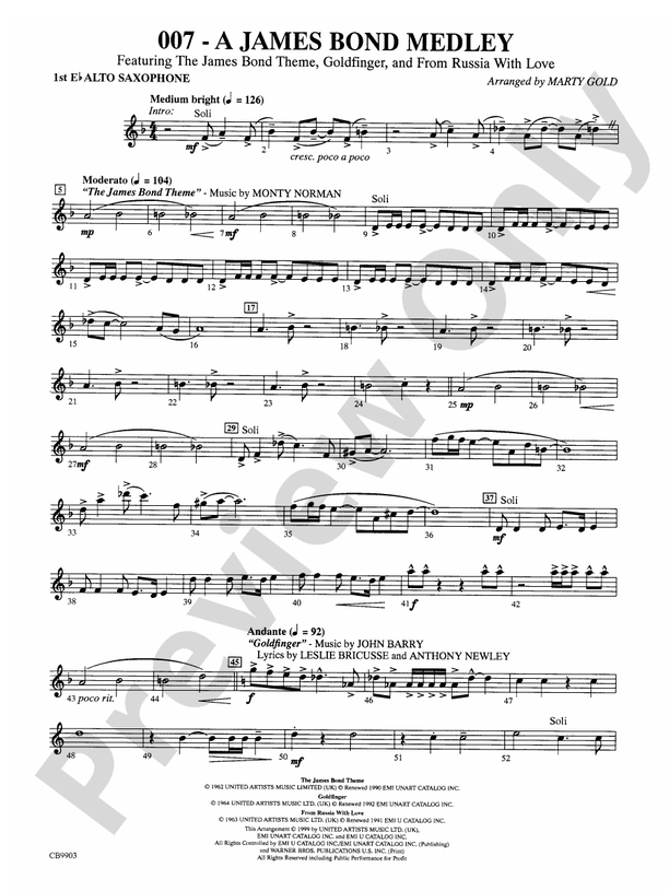 007 A James Bond Medley Eflat Alto Saxophone Eflat Alto