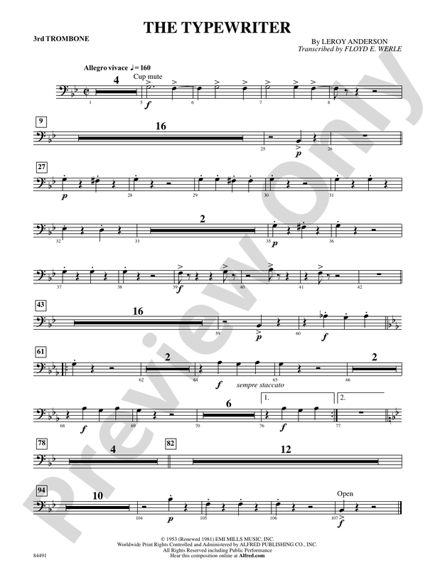 The Typewriter 3rd Trombone 3rd Trombone Part Digital Sheet Music