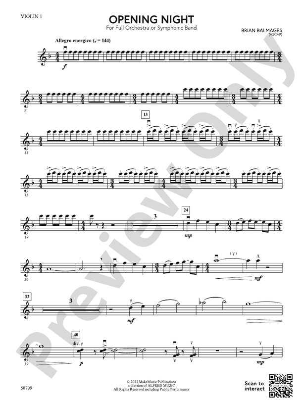 Opening Night 1st Violin 1st Violin Part Digital Sheet Music Download 8056