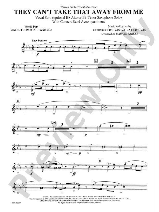 They Can't Take That Away from Me: WP 2nd B-flat Trombone T.C.: WP 2nd