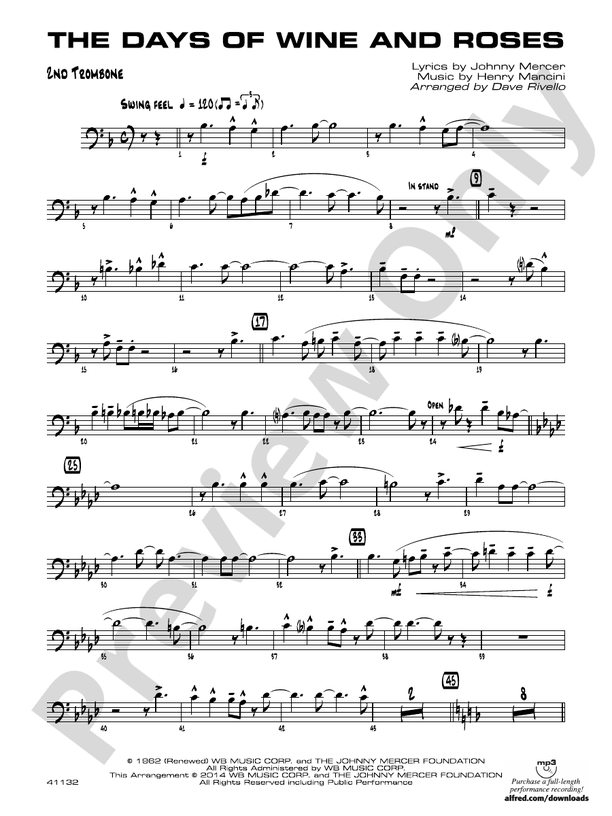 The Days of Wine and Roses 2nd Trombone 2nd Trombone Part Digital
