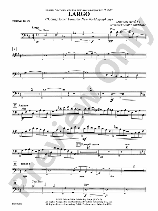 Largo ("Going Home" from the New World Symphony) String Bass String