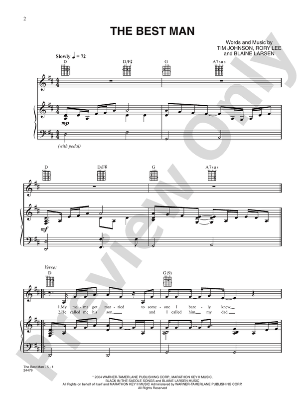 The Best Man: Piano/Vocal/Chords: Blaine Larsen - Digital Sheet Music ...