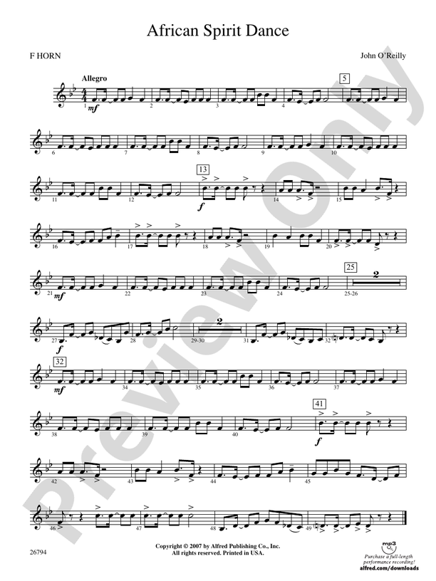 African Spirit Dance: 1st F Horn: 1st F Horn Part - Digital Sheet Music ...