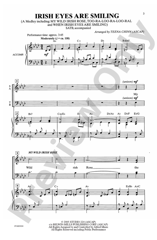 Irish Eyes Are Smiling SATB Choral Octavo Digital Sheet Music Download