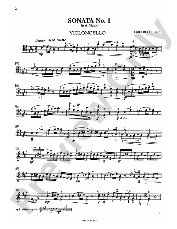 Boccherini: Three Sonatas for Cello and Piano: Sonata No. 1, A