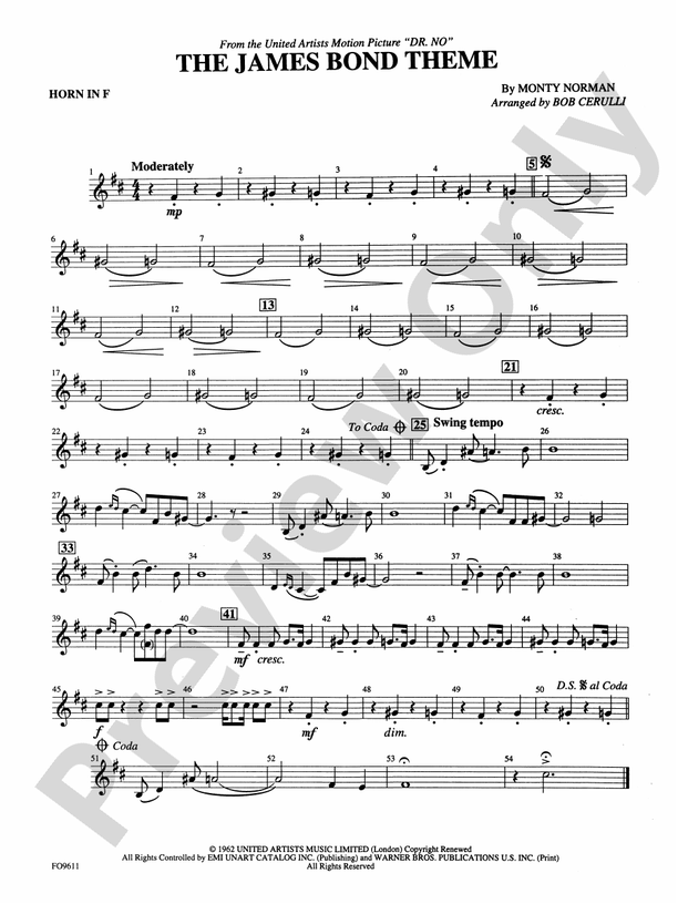 The James Bond Theme: 1st F Horn: 1st F Horn Part - Digital Sheet Music ...