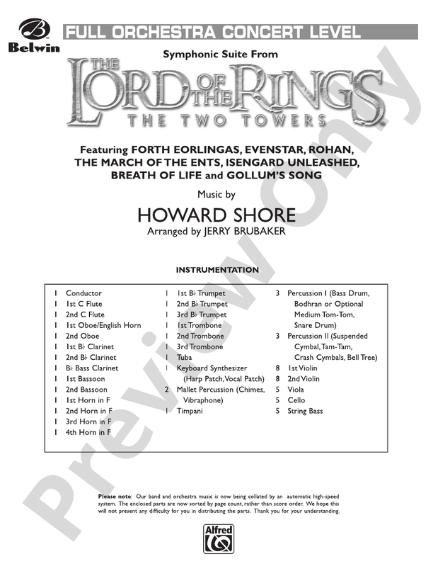 the lord of the rings orchestra score