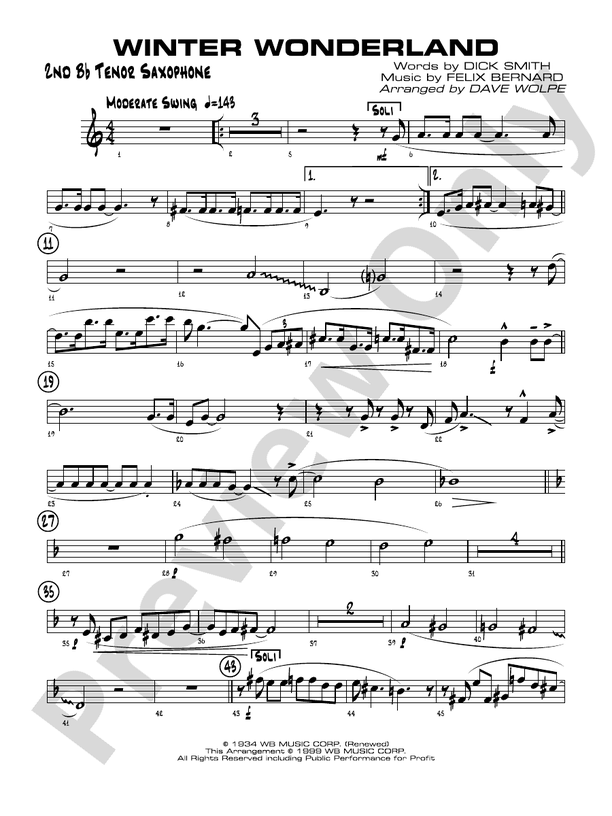 Winter Wonderland 2nd Bflat Tenor Saxophone 2nd Bflat Tenor