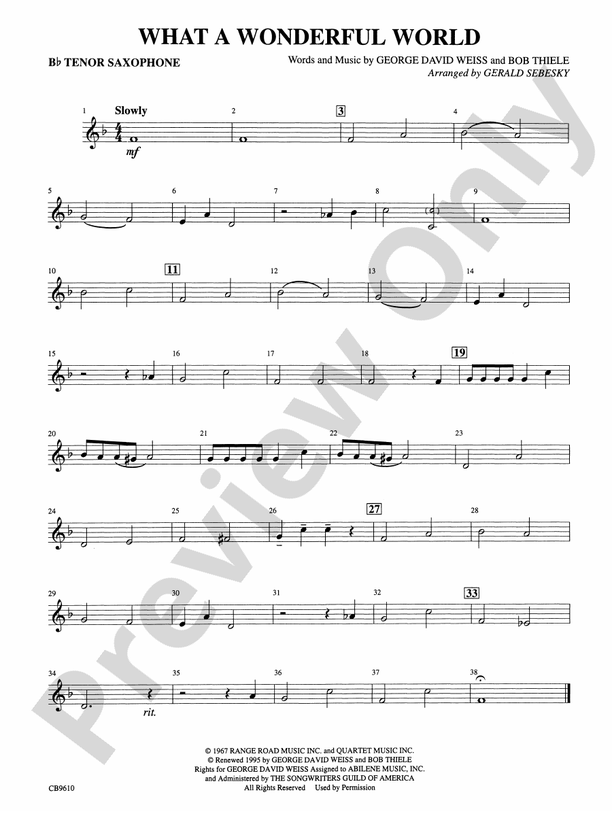 What a Wonderful World Bflat Tenor Saxophone Bflat Tenor Saxophone