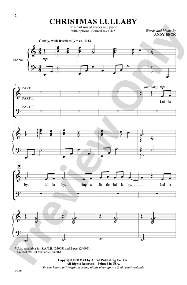 Christmas Lullaby 3Part Mixed Choral Octavo Andy Beck Digital