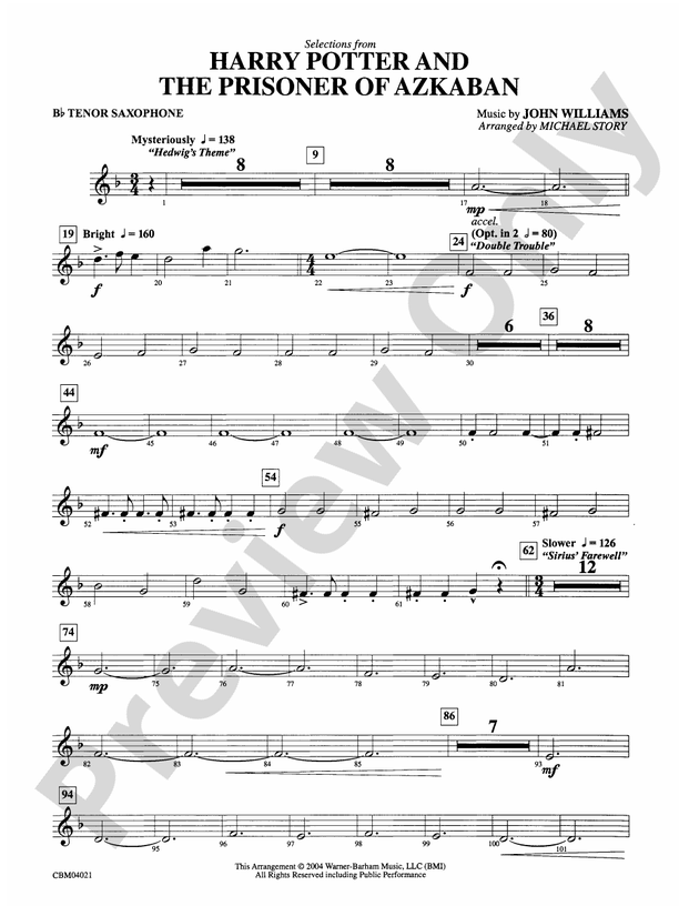 Harry Potter and the Prisoner of Azkaban, Selections from Bflat Tenor