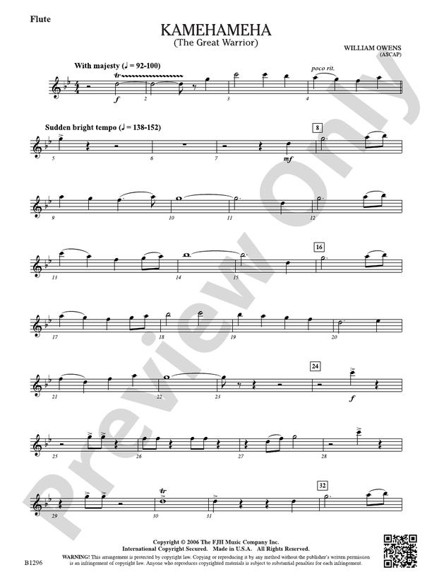 Kamehameha (The Great Warrior) Flute Flute Part William Owens