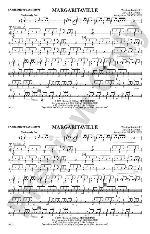 Margaritaville Snare Drum/Bass Drum Snare Drum/Bass Drum Part