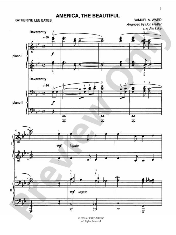America, the Beautiful - Piano Duo (2 Pianos, 4 Hands)
