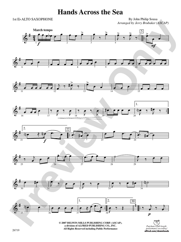 Hands Across the Sea: E-flat Alto Saxophone: E-flat Alto Saxophone Part