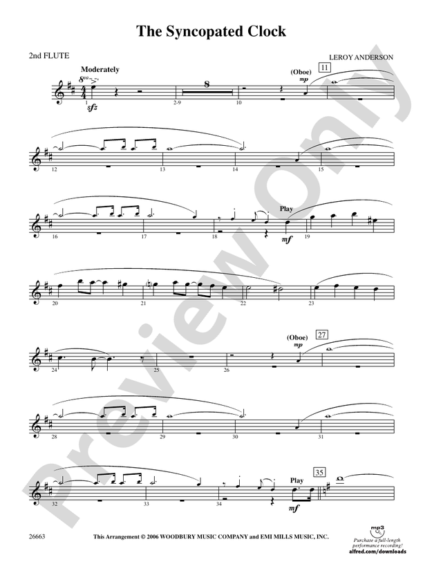 The Syncopated Clock 2nd Flute 2nd Flute Part Digital Sheet Music