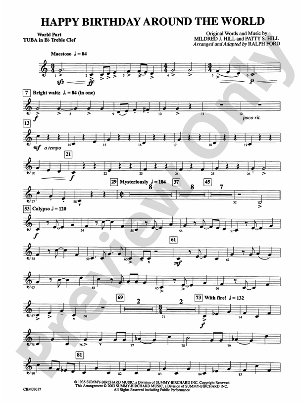 Happy Birthday Around the World (wp) Bflat Tuba T.C. (wp) Bflat