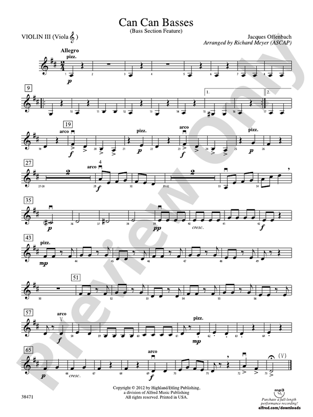 Can Can Basses 3rd Violin Viola Tc 3rd Violin Viola Tc Part Digital Sheet Music Download 9862