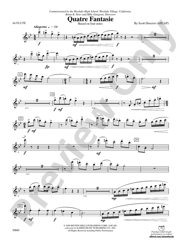 Quatre Fantasie Flute Flute Part Digital Sheet Music Download