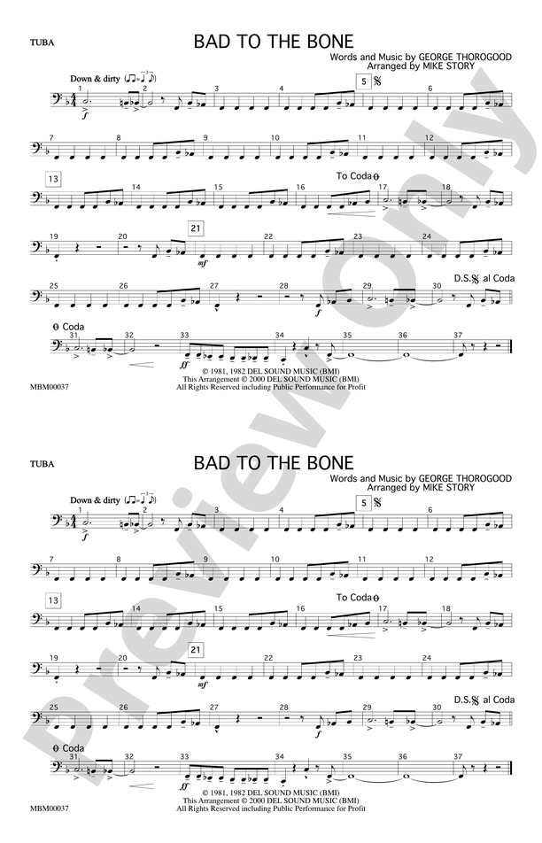 Bad To The Bone Tuba Tuba Part Digital Sheet Music Download 7316