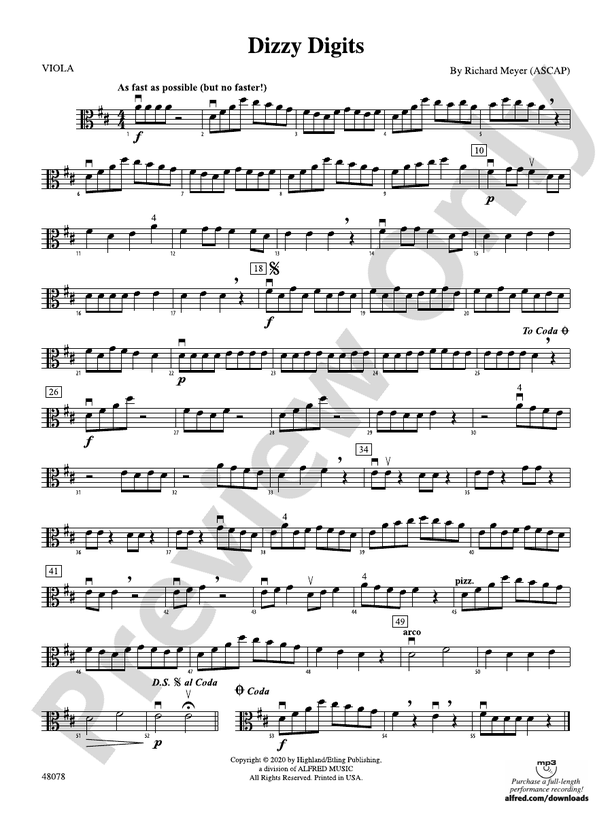 Dizzy Digits: Viola: Viola Part - Digital Sheet Music Download