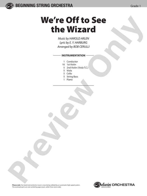 We're Off to See the Wizard: Score: String Orchestra Score - Digital Sheet  Music Download
