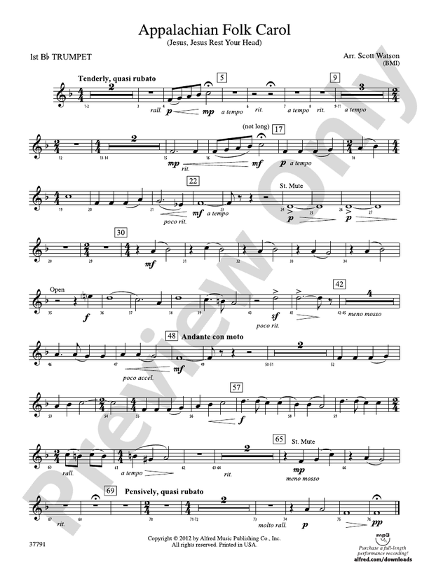 Appalachian Folk Carol: 1st B-flat Trumpet: 1st B-flat Trumpet Part ...