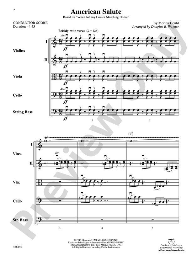 American Salute: String Orchestra Conductor Score & Parts: Morton Gould ...