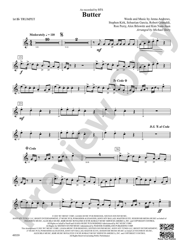 Butter 1st Bflat Trumpet 1st Bflat Trumpet Part Digital Sheet