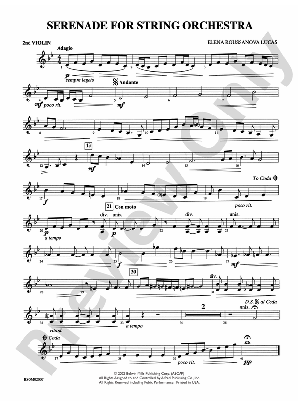 Serenade for String Orchestra 2nd Violin 2nd Violin Part Digital Sheet Music Download