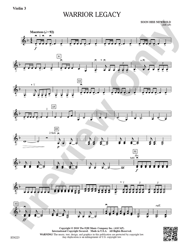 Warrior Legacy: Violin 3 (Viola T.C.): Violin 3 (Viola T.C.) Part