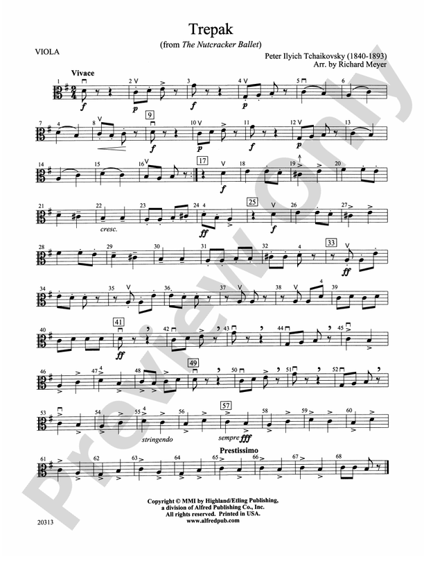Trepak from The Nutcracker Ballet Viola Viola Part Digital Sheet