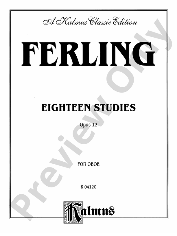 Ferling Eighteen Studies, Op. 12 Oboe Book Wilhelm von Ferling