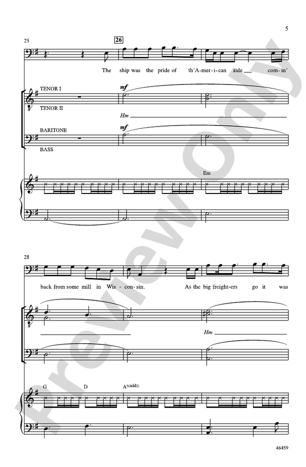 The Wreck of the Edmund Fitzgerald TTBB Choral Octavo Gordon