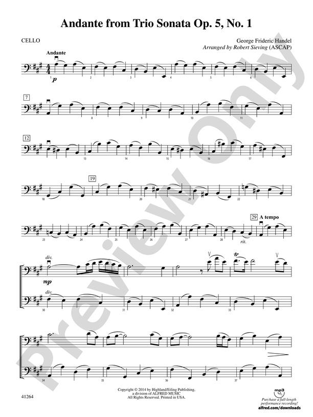 Andante from Trio Sonata Op. 5, No. 1: Cello