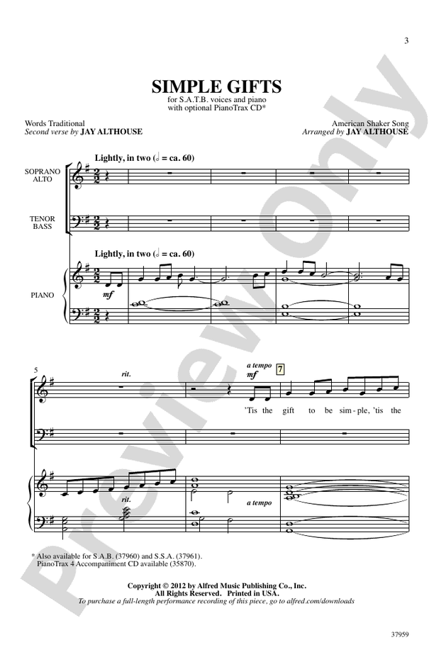 Simple Gifts: SATB Choral Octavo - Digital Sheet Music Download