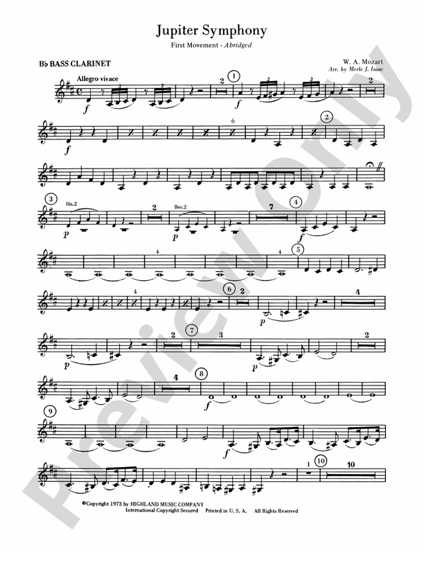 Jupiter Symphony, 1st Movement: B-flat Bass Clarinet: B-flat Bass ...