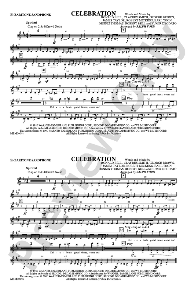 Celebration Eflat Baritone Saxophone Eflat Baritone Saxophone Part Digital Sheet Music