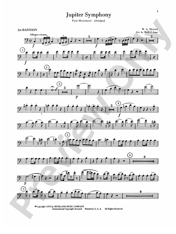 Jupiter Symphony, 1st Movement Bassoon Bassoon Part Digital Sheet