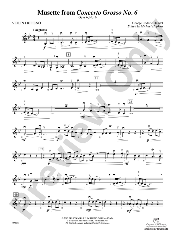 Generalife Nævne ved godt Musette from Concerto Grosso No. 6: Violin 1 Ripieno: Violin 1 Ripieno Part  - Digital Sheet Music Download